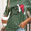 Clothing Azzlee Sweatshirt & Hoodies | Casual Graphic Tops Round Neck Long Sleeve Christmas Monster Elements Printed Sweatshirt Green