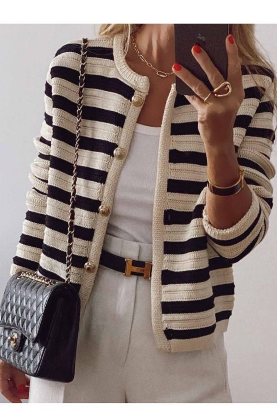 Clothing Azzlee Sweater & Cardigans | Chic Long Sleeve Striped Cardigan Multicolor