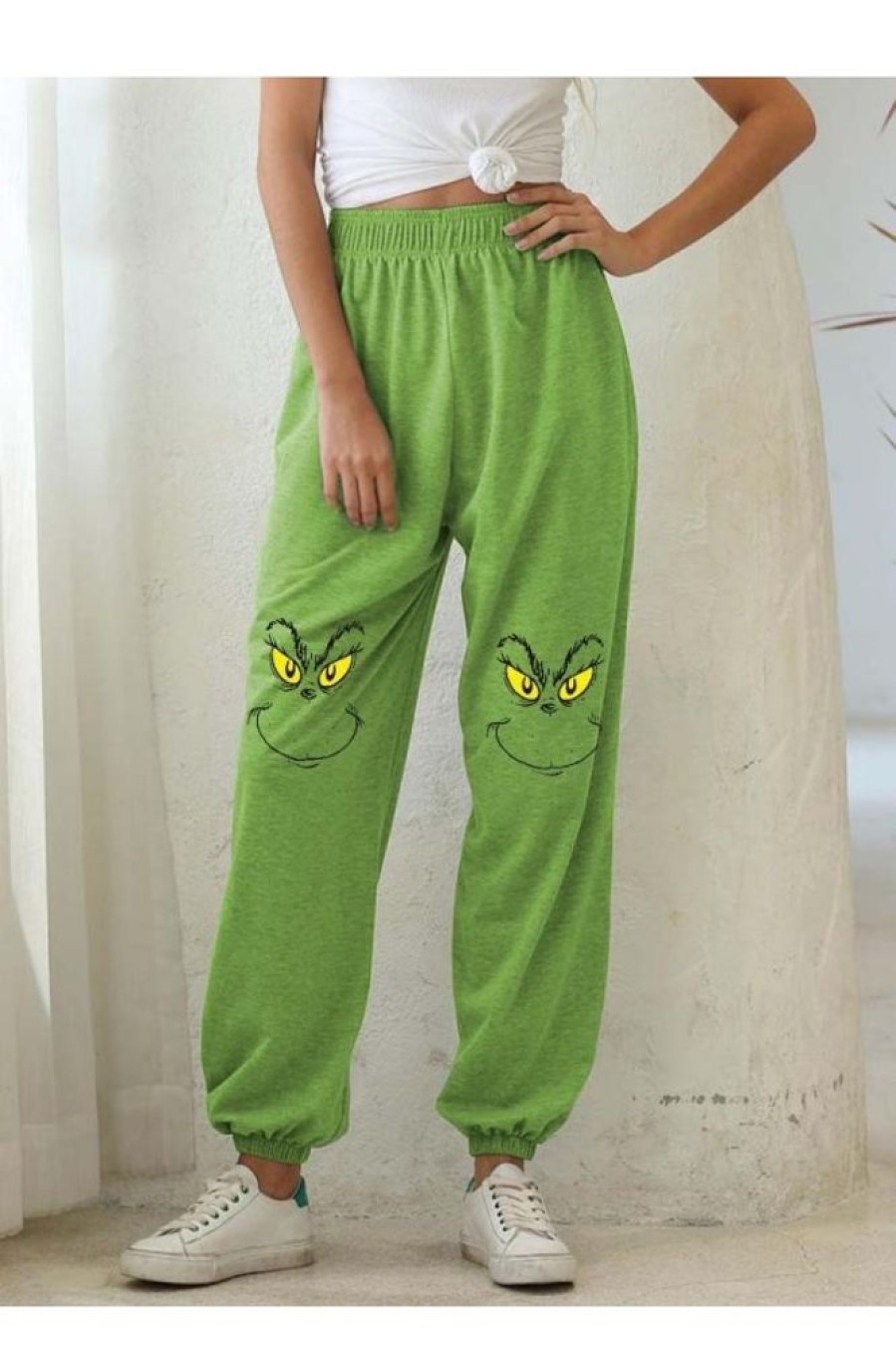 Clothing Azzlee Pants | Casual Grinch Printed Pants With Pockets Green