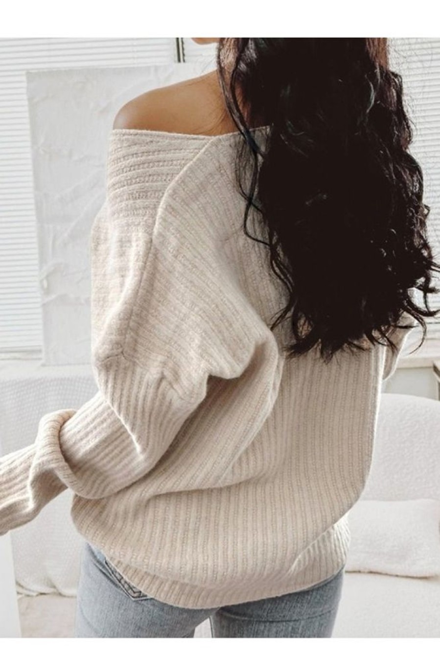 Clothing Azzlee Sweater & Cardigans | Long Sleeve Plain Sweater Apricot