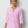 Clothing Azzlee Blouse & Shirts | Solid Casual 3/4 Sleeve Buttons Blouse Pink