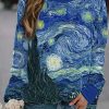 Clothing Azzlee Sweatshirt & Hoodies | Casual Graphic Tops Round Neck Long Sleeve Starry Sky Printed Sweatshirts Multi