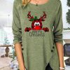 Clothing Azzlee Sweatshirt & Hoodies | Cute Casual Graphic Tops Round Neck Long Sleeve Deer Printed Sweatshirts With Buttons