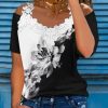 Clothing Azzlee Blouse & Shirts | Casual Graphic Tops V Neck Floral Printed Short Sleeve Blouse Black