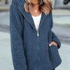 Clothing Azzlee Coats | Casual Hooded Zipper Long Sleeve Coats Blue