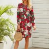 Clothing Azzlee Mini Dresses | Crew Neck Floral Print Casual Long Sleeve Mini Dress