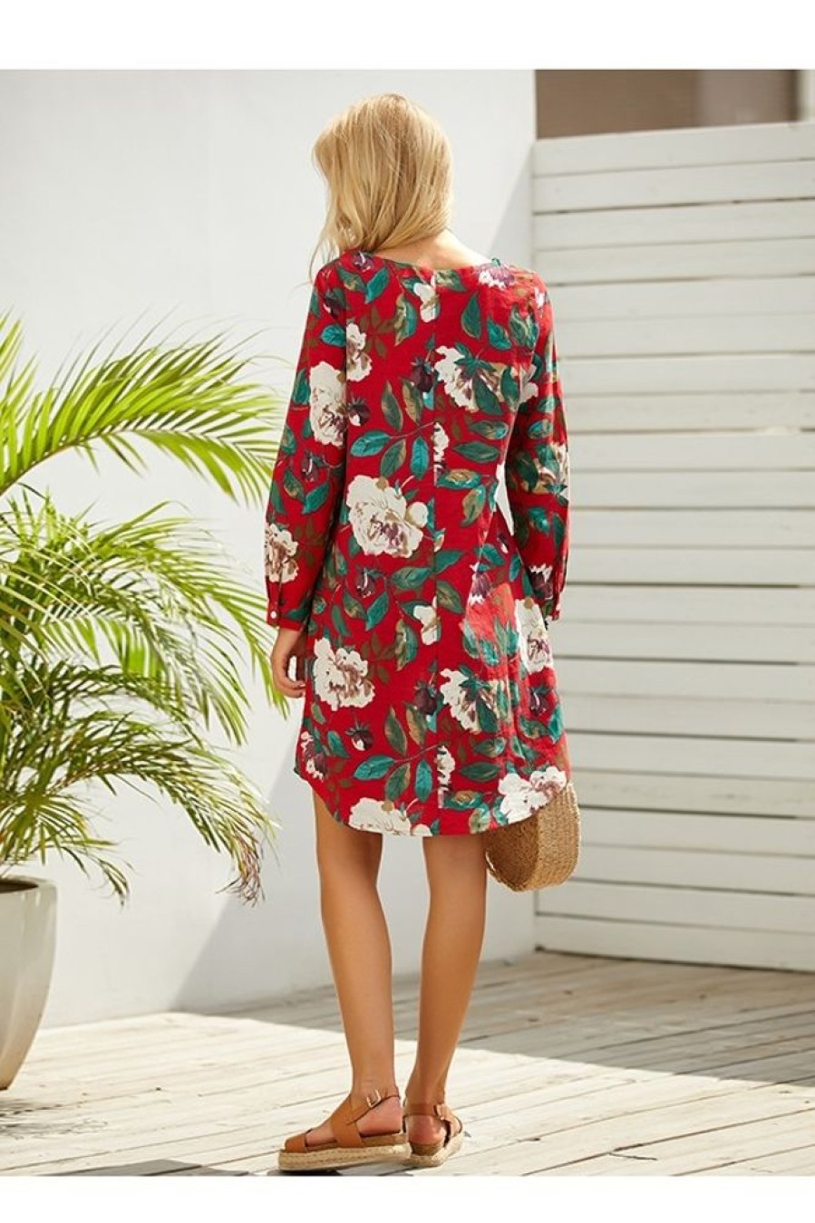 Clothing Azzlee Mini Dresses | Crew Neck Floral Print Casual Long Sleeve Mini Dress