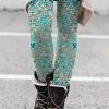 Clothing Azzlee Leggings | Casual Floral Printed Leggings Green