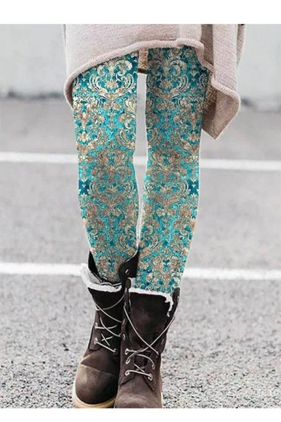 Clothing Azzlee Leggings | Casual Floral Printed Leggings Green