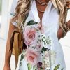 Clothing Azzlee Blouse & Shirts | Casual V Neck Floral Printed Short Sleeve Blouse White