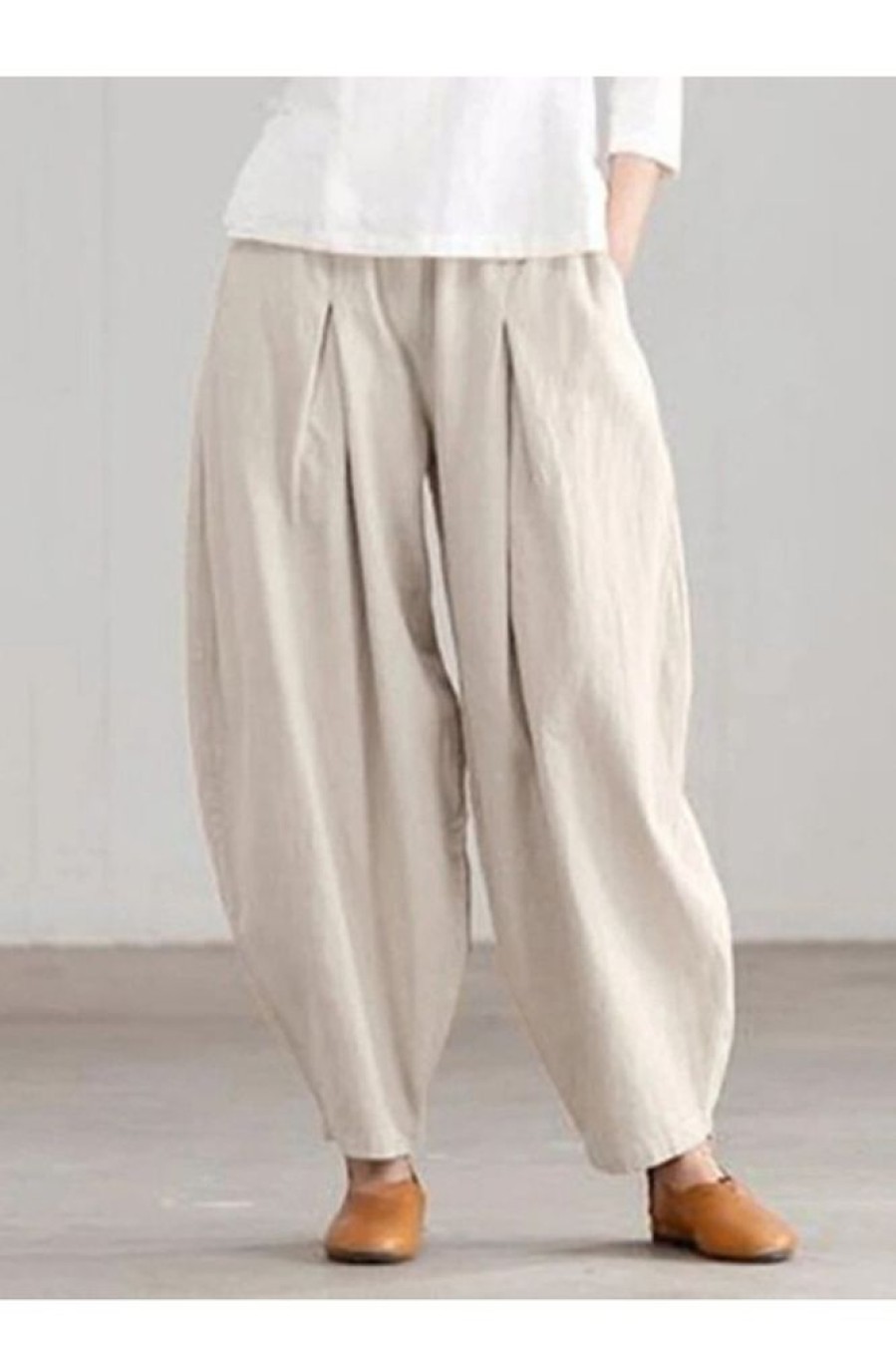 Clothing Azzlee Pants | Casual Solid Plain Loose Pants Beige