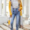 Clothing Azzlee Sweater & Cardigans | Splicing Casual Lapel Long Sleeve Cardigan Leopard