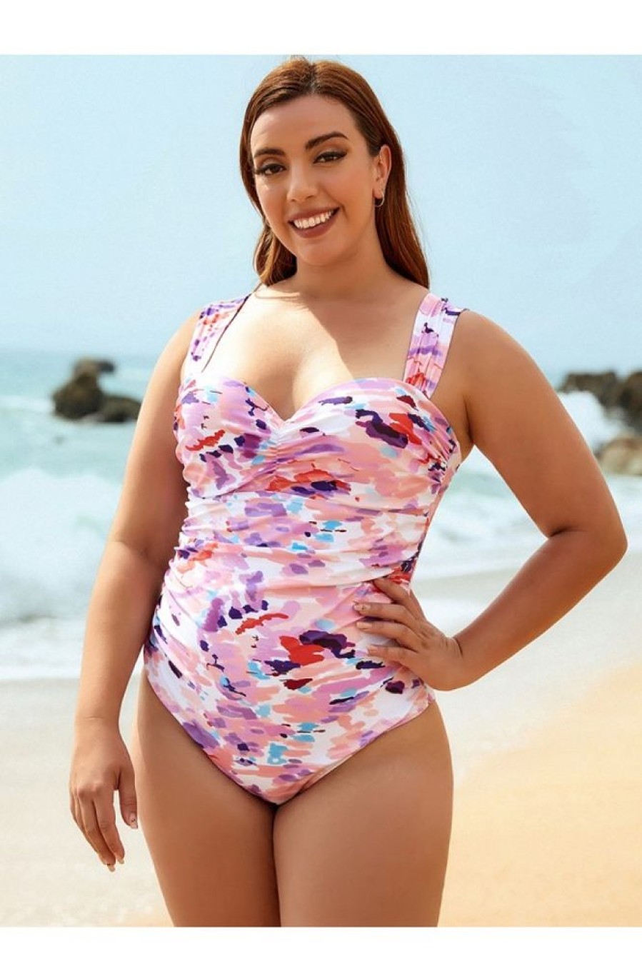 Clothing Azzlee Plus Size | Plus Size Batik Tie Dye One Piece Swimsuit Pink