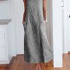 Clothing Azzlee Maxi Dresses | Round Neck Stripe Print Casual Holiday Sleeveless Maxi Dress Gray