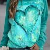 Clothing Azzlee Sweatshirt & Hoodies | Casual Tops Long Sleeve Heart Printed Sweatshirts Green