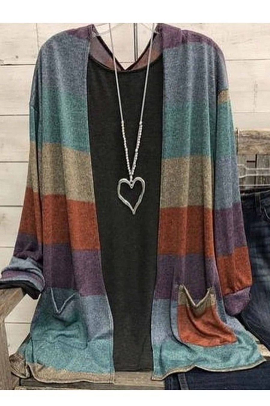 Clothing Azzlee Sweater & Cardigans | Multi Casual Graphic Tops Long Sleeve Stripe Splicing Sweater As Picture