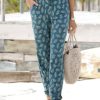 Clothing Azzlee Pants | Summer Floral Printed Drawstring Casual Pants Green