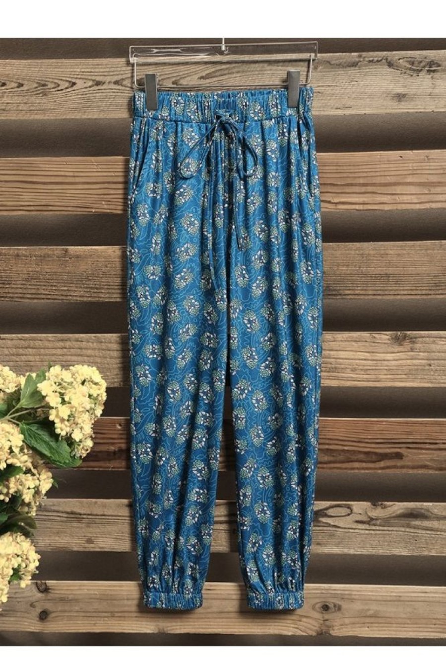 Clothing Azzlee Pants | Summer Floral Printed Drawstring Casual Pants Green