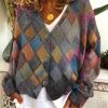 Clothing Azzlee Sweater & Cardigans | Plus Size Geometric Long Sleeve Sweater Coat Gray