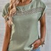 Clothing Azzlee Blouse & Shirts | Casual Round Neck Solid Short Sleeve Blouse Green