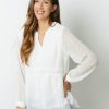 Clothing Azzlee Sweatshirt & Hoodies | Solid Lace V-Neck Long Sleeve Blouse Cream