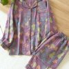 Clothing Azzlee | Gourd Jacquard Cotton Loungewear Set Purple