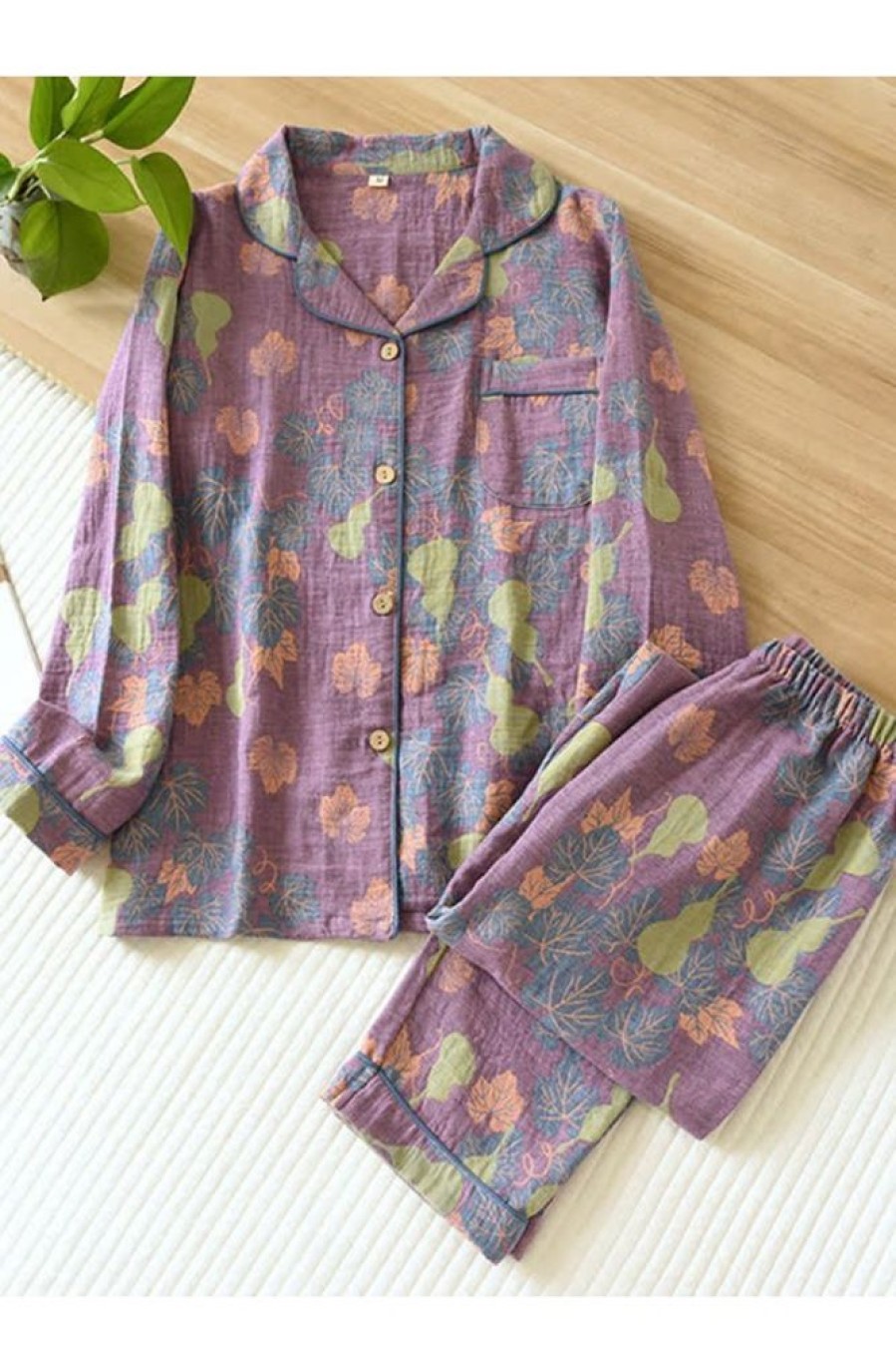 Clothing Azzlee | Gourd Jacquard Cotton Loungewear Set Purple