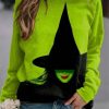 Clothing Azzlee Sweatshirt & Hoodies | Halloween Print Casual Loose Color Block Crew Neck Sweatshirt Green