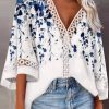 Clothing Azzlee Blouse & Shirts | Casual Graphic Tops V-Neck Long Sleeve Flower Printed Blouse White