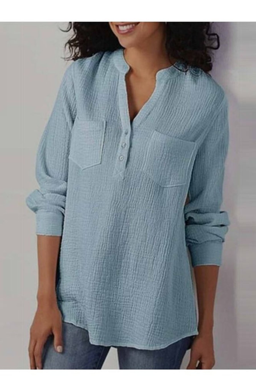 Clothing Azzlee Blouse & Shirts | Casual Tops Long Sleeve V-Neck Shirts With Pockets