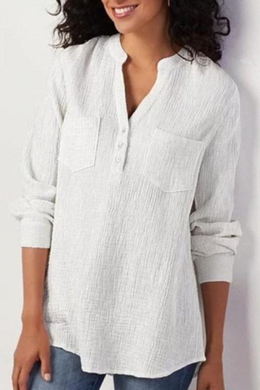 Clothing Azzlee Blouse & Shirts | Casual Tops Long Sleeve V-Neck Shirts With Pockets