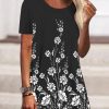 Clothing Azzlee Blouse & Shirts | Casual Round Neck Printed Short Sleeve Blouse Black