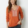 Clothing Azzlee Sweatshirt & Hoodies | Geometric Print V-Neck Long Sleeve Blouse Orange