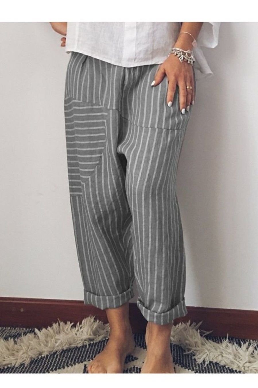 Clothing Azzlee Pants | Casual Stripe Pants With Pockets