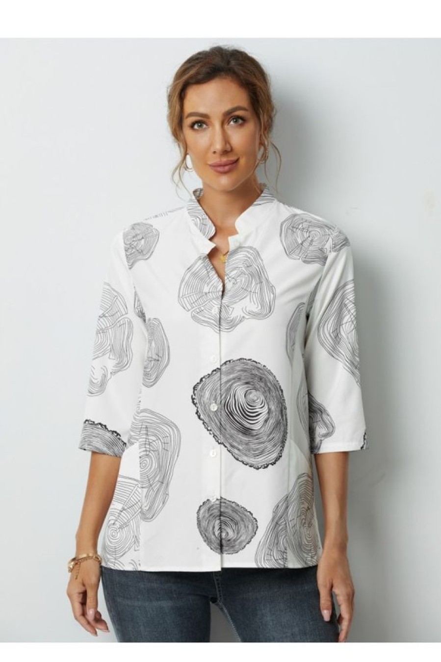 Clothing Azzlee Blouse & Shirts | Classic Printed Casual Blouse White