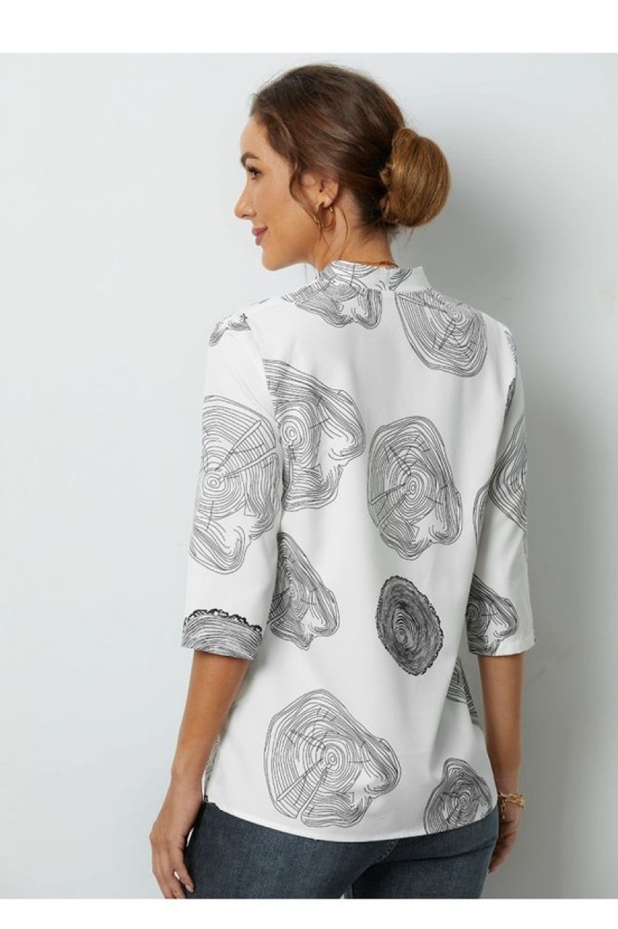 Clothing Azzlee Blouse & Shirts | Classic Printed Casual Blouse White