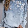 Clothing Azzlee Sweatshirt & Hoodies | Casual Graphic Tops Round Neck Floral Printed Long Sleeve Sweatshirts Light Blue