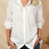 Clothing Azzlee Sweatshirt & Hoodies | Casual Solid Lace Buttons Long Sleeve Blouse White