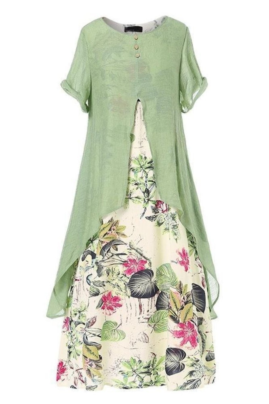 Clothing Azzlee Maxi Dresses | Casual Short Sleeve Round Neck Floral Printed Maxi Dress Green