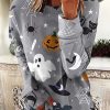 Clothing Azzlee Sweatshirt & Hoodies | Casual Graphic Tops Round Neck Long Sleeve Halloween Printed Sweatshirts Gray