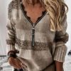 Clothing Azzlee Sweater & Cardigans | Casual Tops V-Neck Long Sleeve Leopard Printed Sweater Khaki