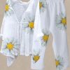 Clothing Azzlee | Casual V Neck Sunflower Printed Daily Two Piece Suit White