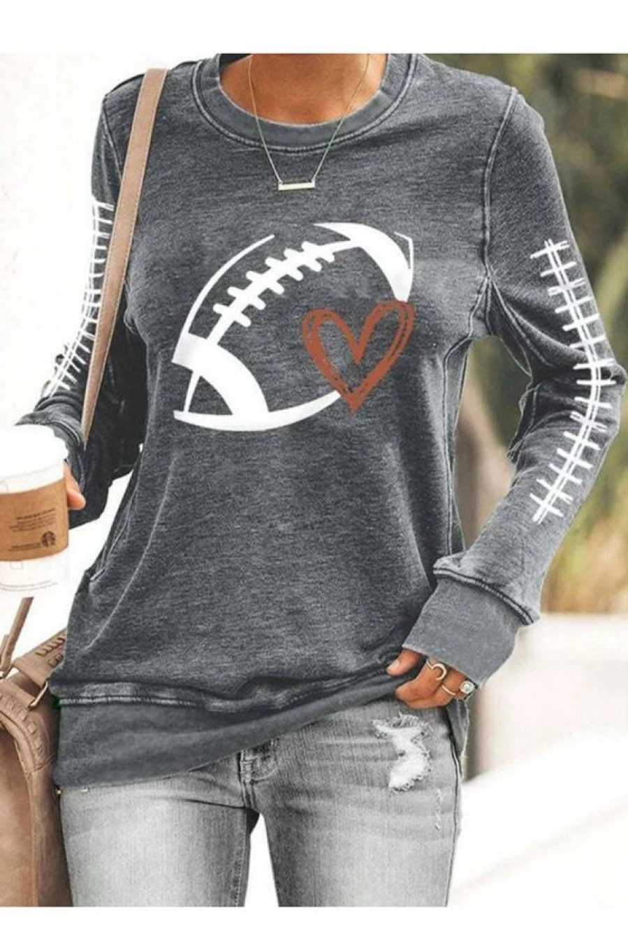 Clothing Azzlee Sweatshirt & Hoodies | Casual Crew Neck Heart/Cordate Sweatshirt Gray