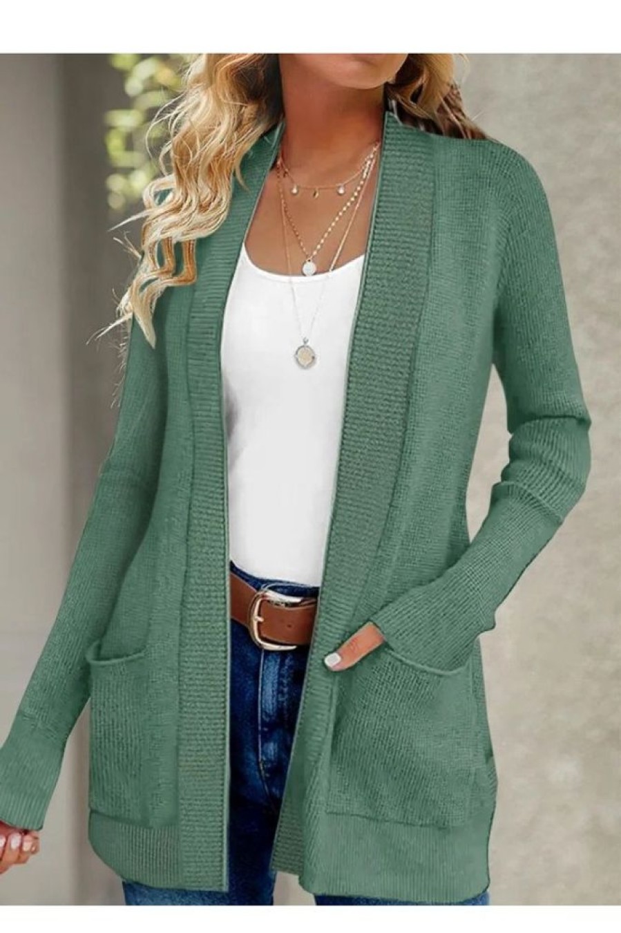 Clothing Azzlee Sweatshirt & Hoodies | Casual Solid Daily Long Sleeve Sweater Green