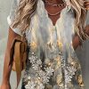 Clothing Azzlee Blouse & Shirts | Floral Printed V-Neck Short Sleeve Blouse Beige