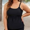 Clothing Azzlee Plus Size | Flared Scoopneck Adjustable Strap High Waist Plus Size Tankini Set Black