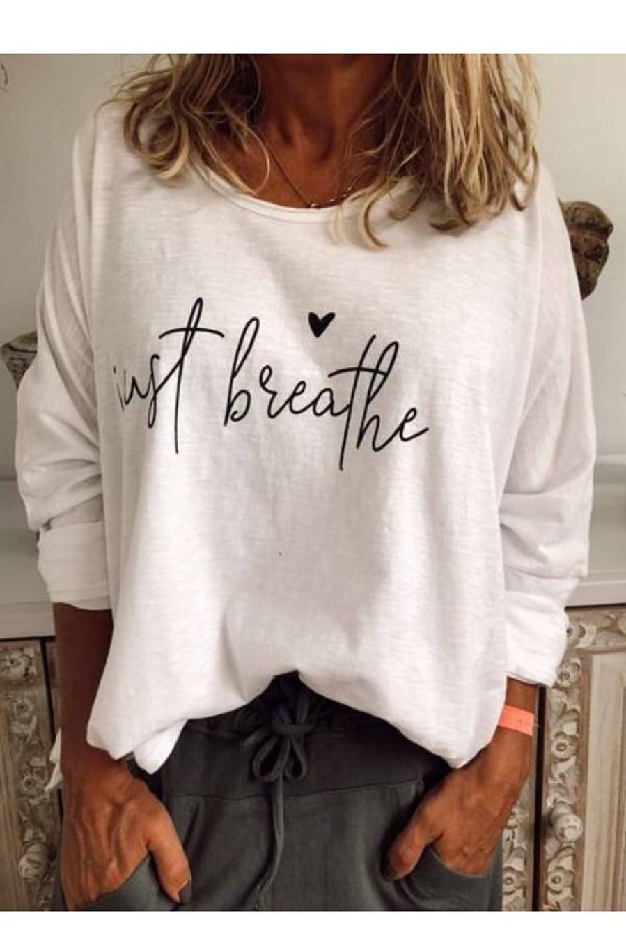 Clothing Azzlee Sweatshirt & Hoodies | Casual Crew Neck Long Sleeve Alphabet Printed Blouse