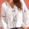 Clothing Azzlee Blouse & Shirts | Casual Graphic Tops V-Neck Long Sleeve Floral Printed Blouse White