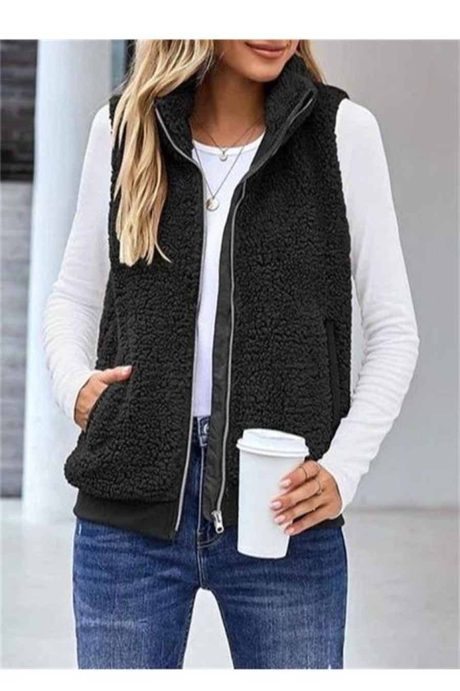 Clothing Azzlee Jackets | Casual Zipper Solid Warm Jacket Black