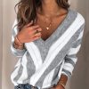 Clothing Azzlee Sweater & Cardigans | Casual Tops Long Sleeve Soft V-Neck Stripe Splicing Sweater